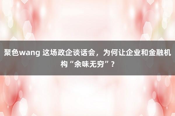 聚色wang 这场政企谈话会，为何让企业和金融机构“余味无穷”？