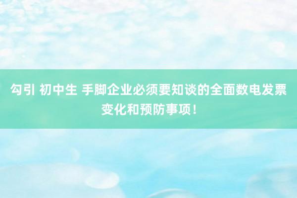 勾引 初中生 手脚企业必须要知谈的全面数电发票变化和预防事项！