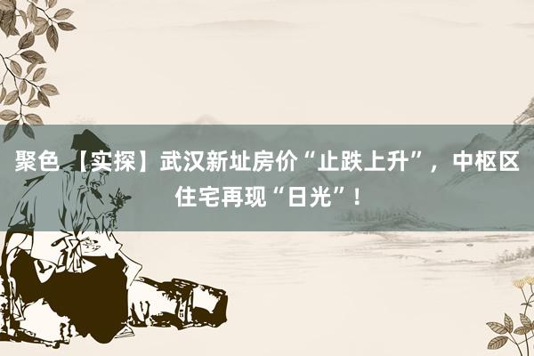 聚色 【实探】武汉新址房价“止跌上升”，中枢区住宅再现“日光”！